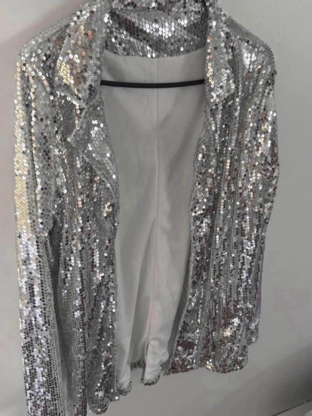 Silver Sequin Open Blazer Jacket
